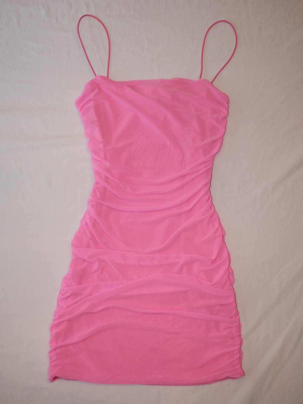 Princess Polly Neon Pink Ruched Spaghetti Strap bodycon dress